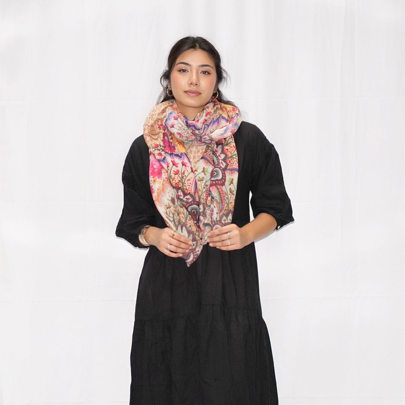 SCRF Orange Florals Wool/Silk Blend Printed Scarf