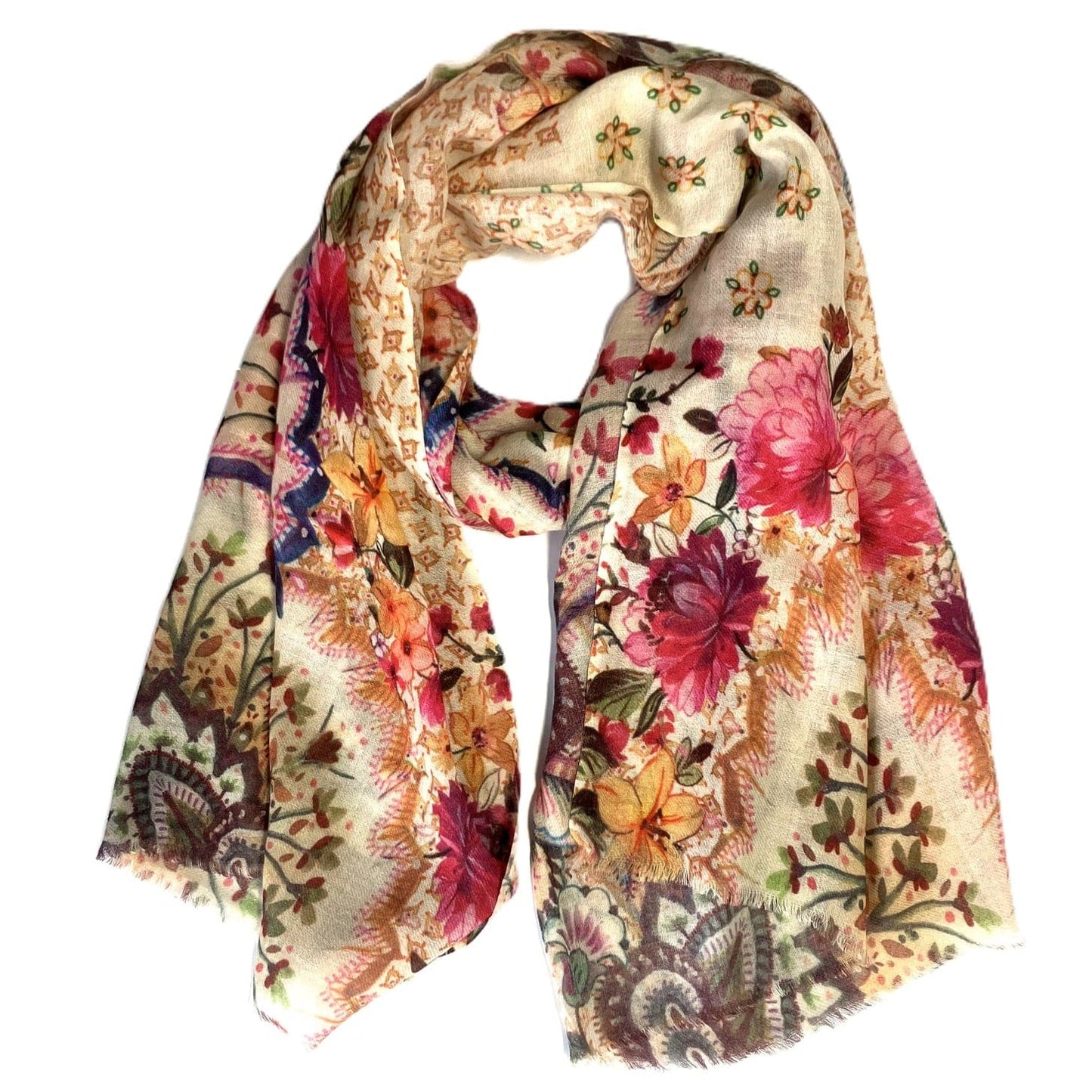 SCRF Orange Florals Wool/Silk Blend Printed Scarf