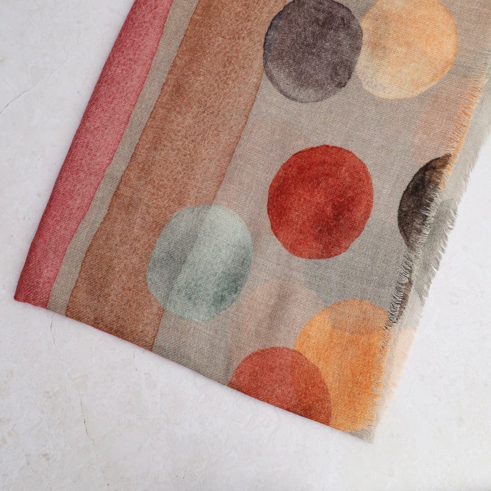 SCRF Pangden Wool/Silk Scarf - Dots & Stripes on Beige