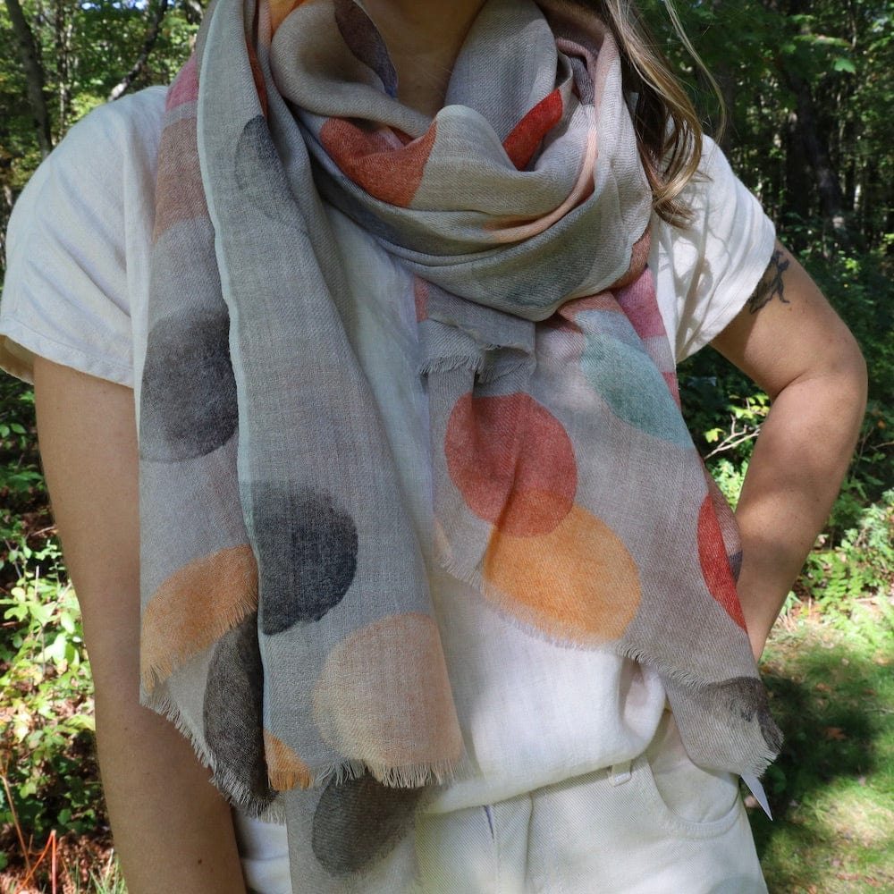Load image into Gallery viewer, SCRF Pangden Wool/Silk Scarf - Dots &amp;amp; Stripes on Beige
