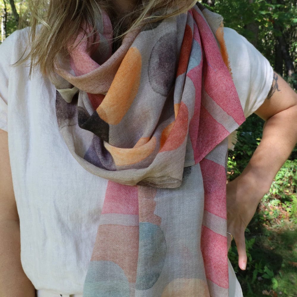 Load image into Gallery viewer, SCRF Pangden Wool/Silk Scarf - Dots &amp;amp; Stripes on Beige
