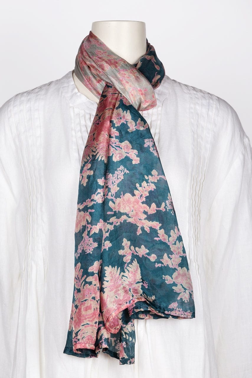 SCRF Petrol Rose Silk Scarf