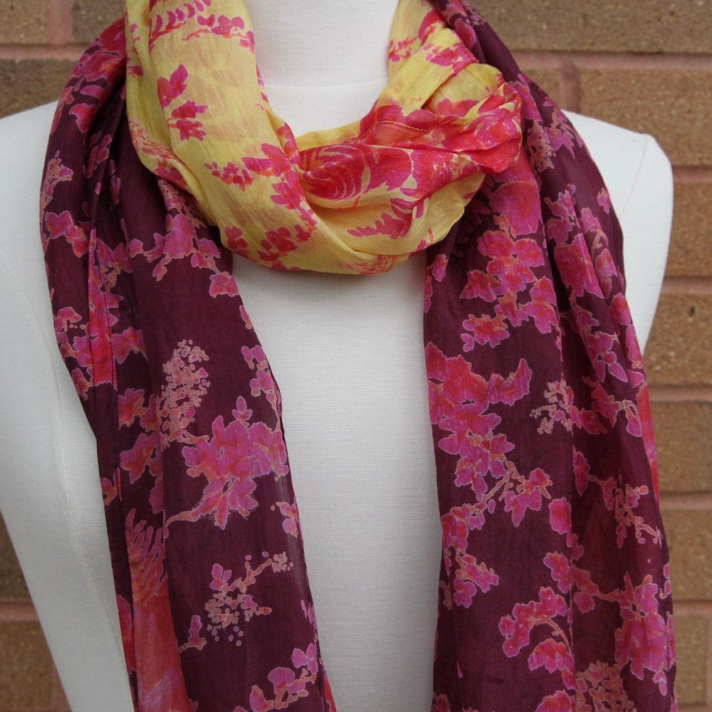 SCRF Purple and Gold with Roses Silk Scarf