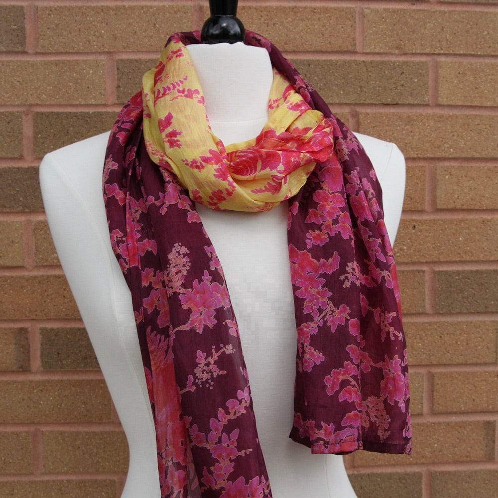 SCRF Purple and Gold with Roses Silk Scarf