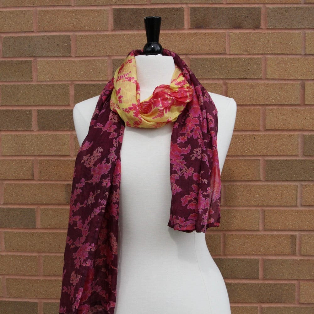 
                  
                    SCRF Purple and Gold with Roses Silk Scarf
                  
                