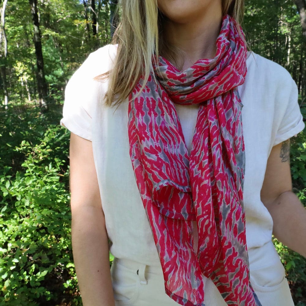 SCRF Savannah Shibori Silk Scarf ~ Crimson Grey