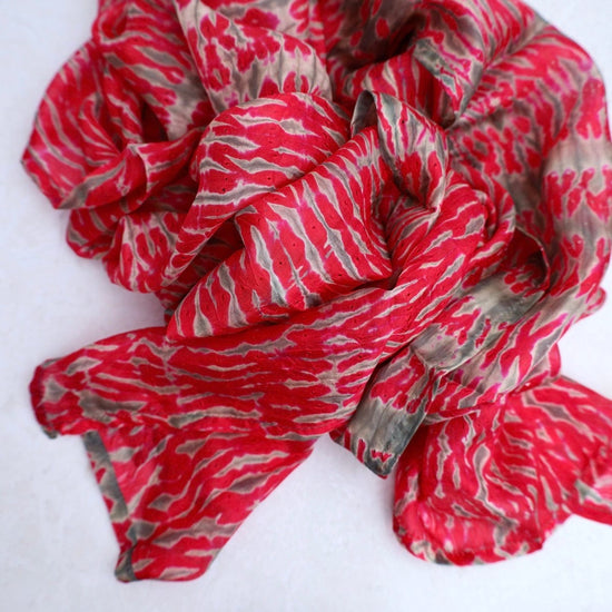 SCRF Savannah Shibori Silk Scarf ~ Crimson Grey