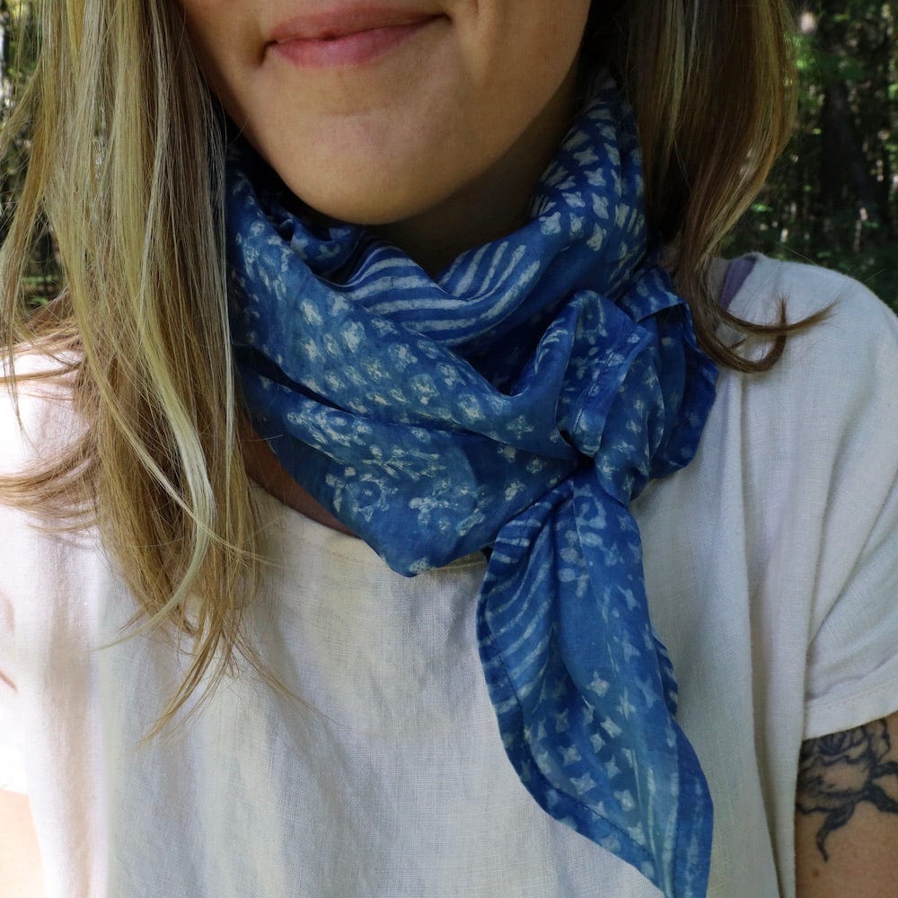 SCRF Silk Scarf ~ Soft Blue with Patterns