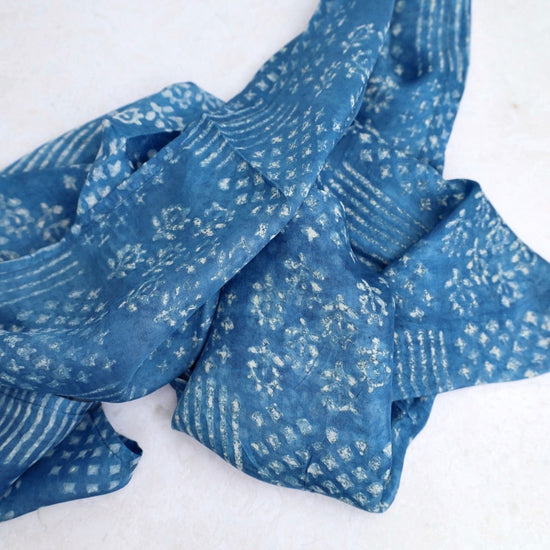 SCRF Silk Scarf ~ Soft Blue with Patterns