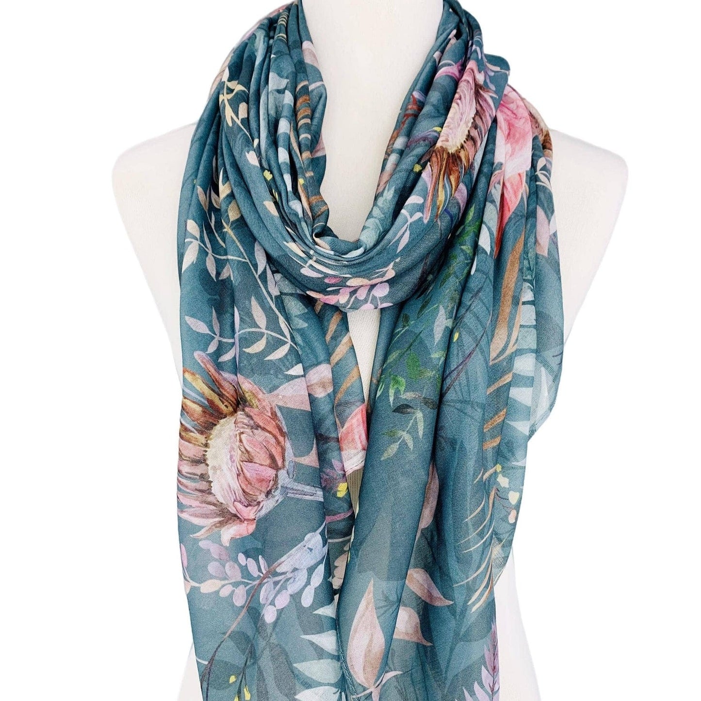 SCRF Teal-Pink Floral Scarf