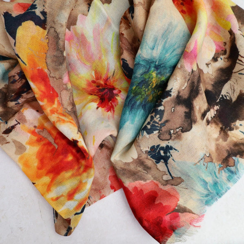 
                      
                        SCRF Wool/Silk Scarf - Floral on Beige
                      
                    