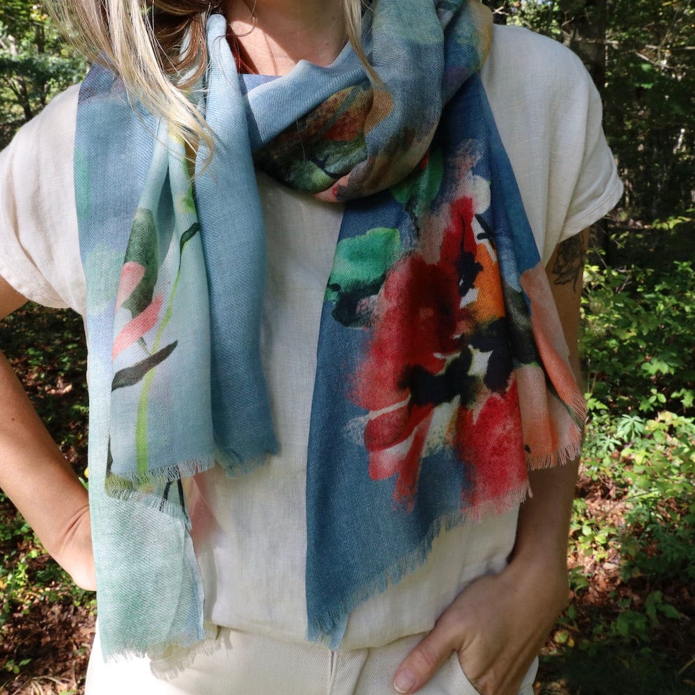 
                  
                    SCRF Wool/Silk Scarf - Floral on Blue
                  
                