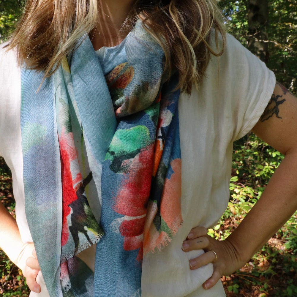 
                  
                    SCRF Wool/Silk Scarf - Floral on Blue
                  
                