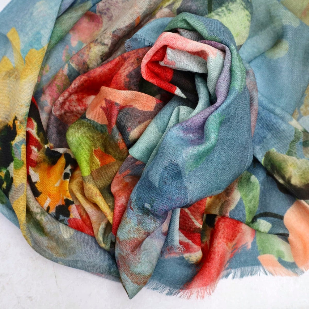 
                  
                    SCRF Wool/Silk Scarf - Floral on Blue
                  
                