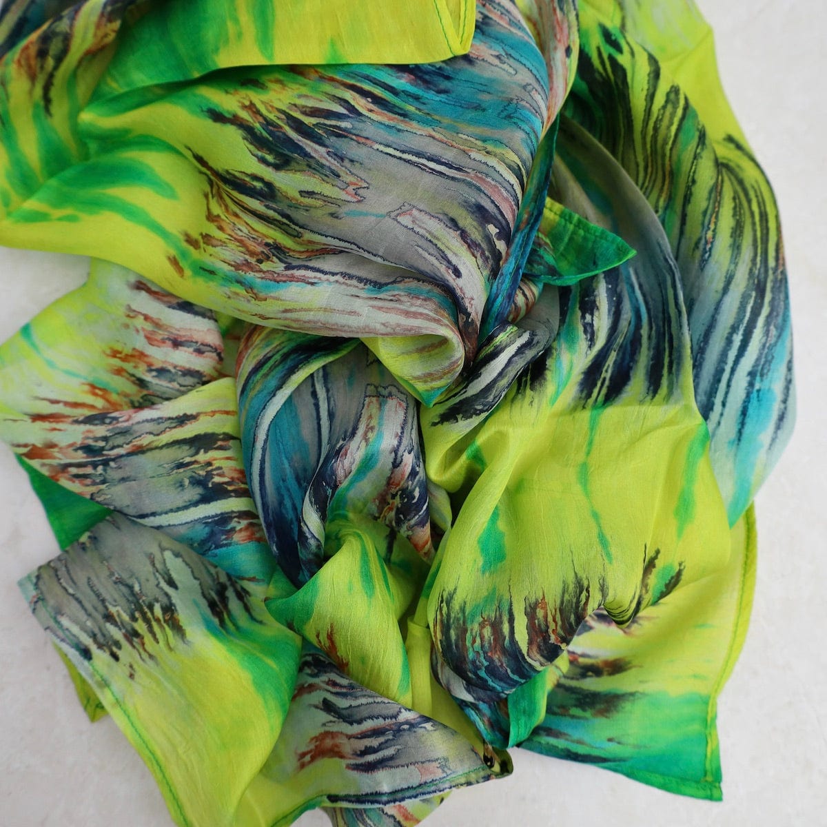 Yume Shibori Silk Scarf ~ Multi Green – Dandelion Jewelry