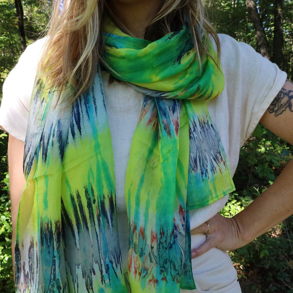 SCRF Yume Shibori Silk Scarf ~ Multi Green