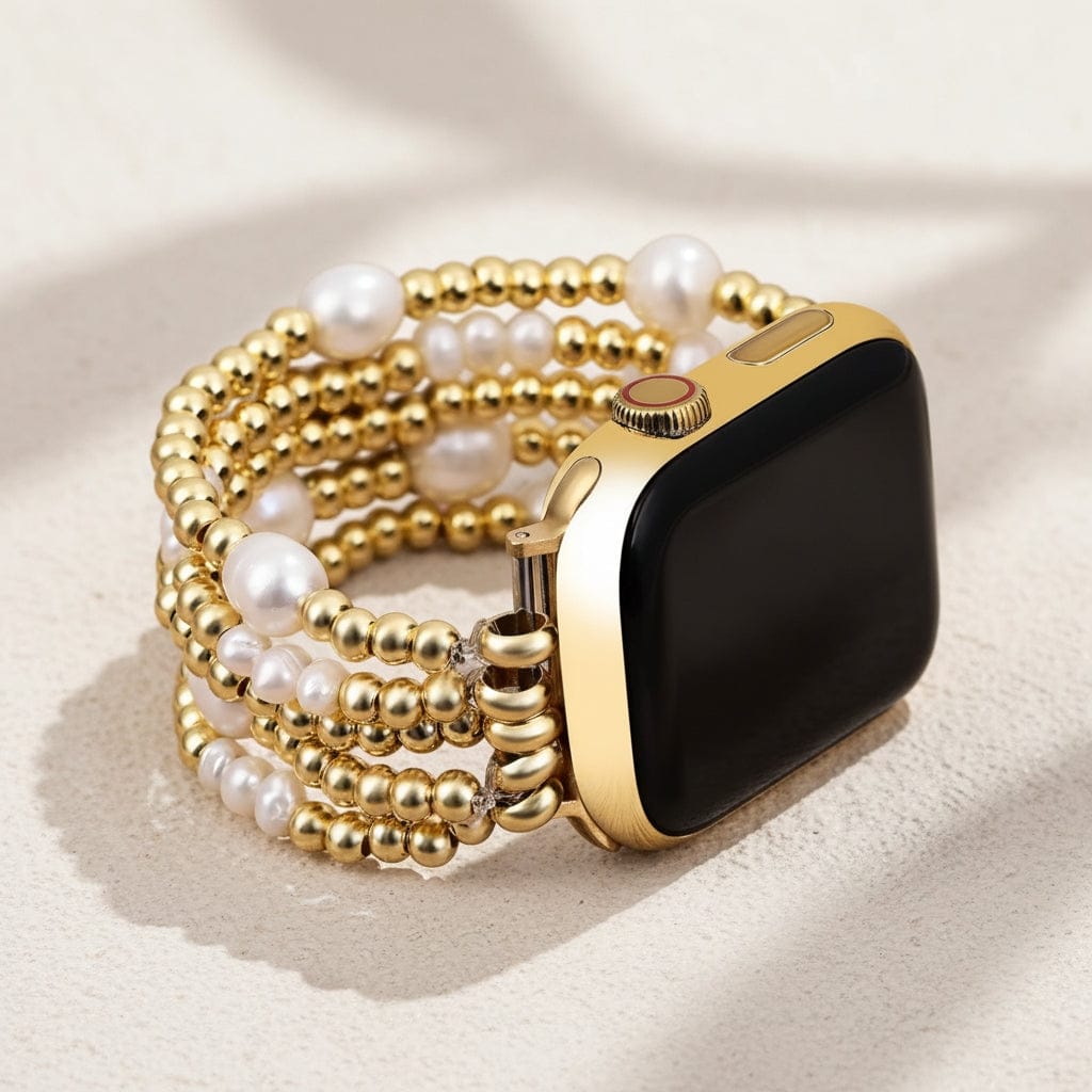 Gold and Pearl Stretch Apple Watch Strap