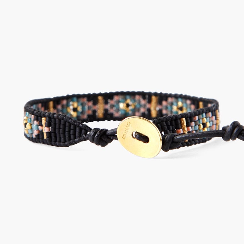 WRP-GPL 14k Gold Plated Single Wrap Bracelet- Black Mix