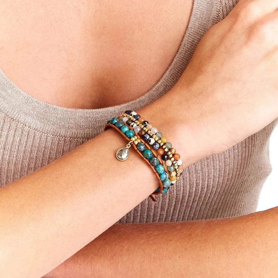 WRP-GPL Multi and Gold Nugget Single Wrap Bracelet