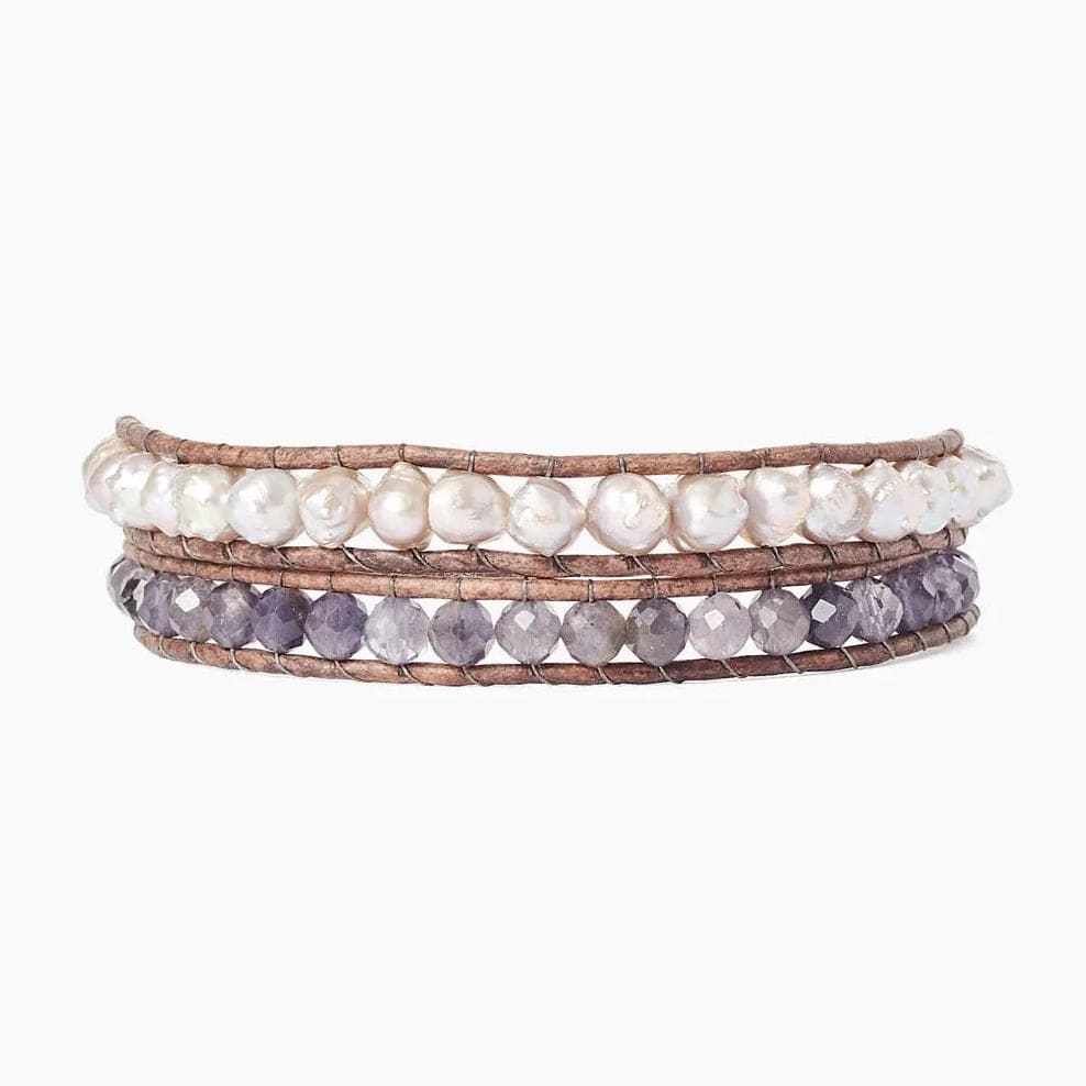 WRP Iolite and Pearl Double Wrap Bracelet