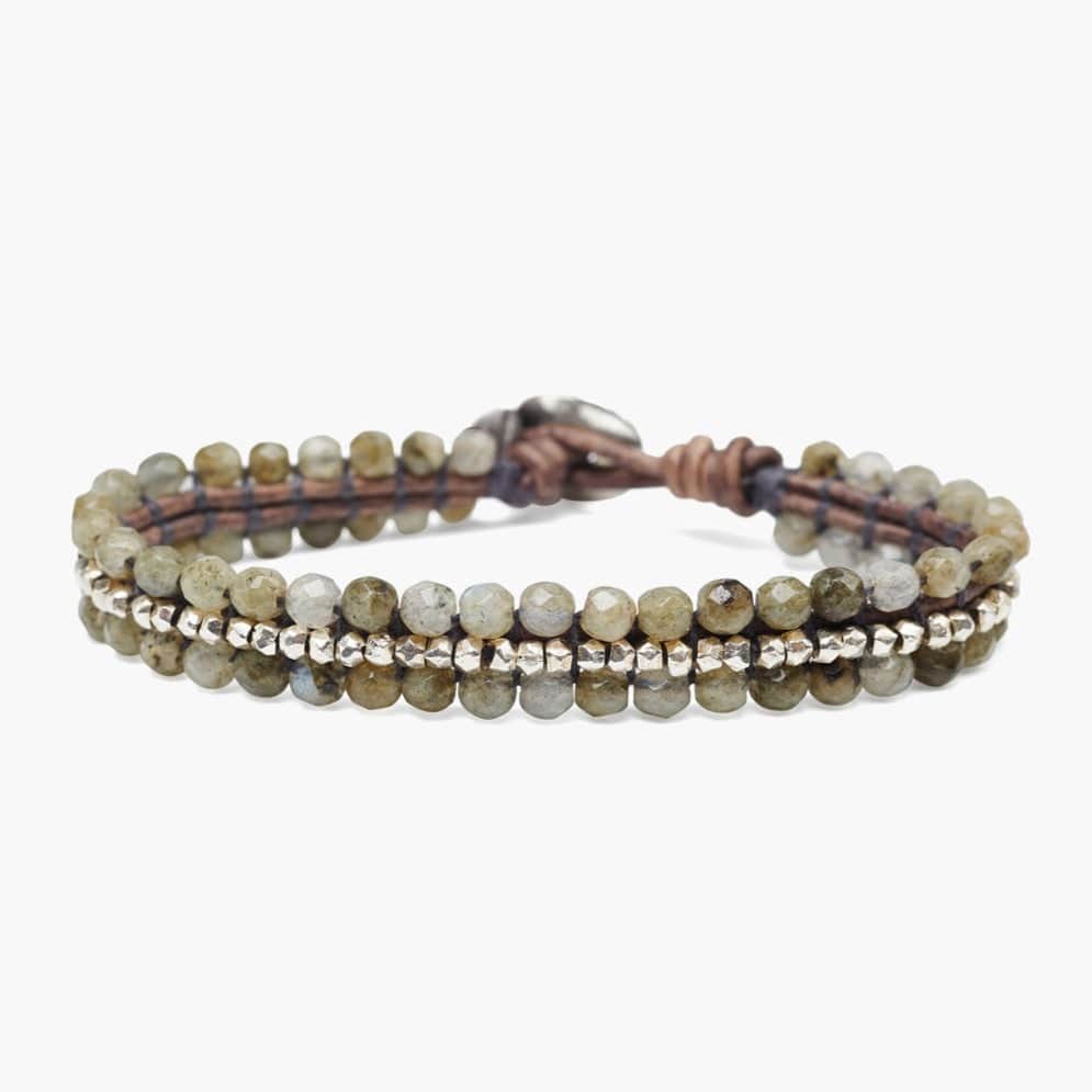 WRP Labradorite and Silver Nugget Single Wrap Bracelet