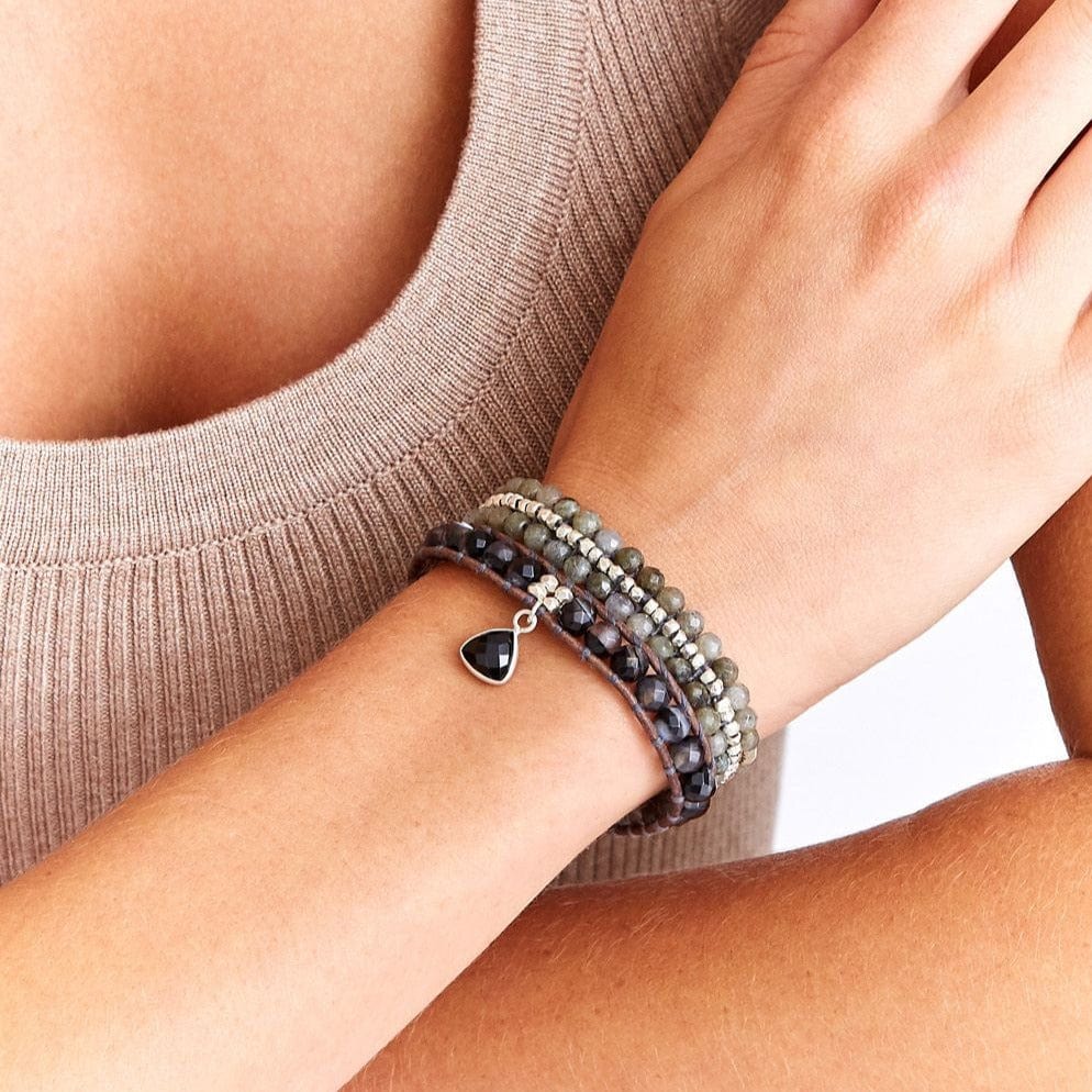 WRP Labradorite and Silver Nugget Single Wrap Bracelet