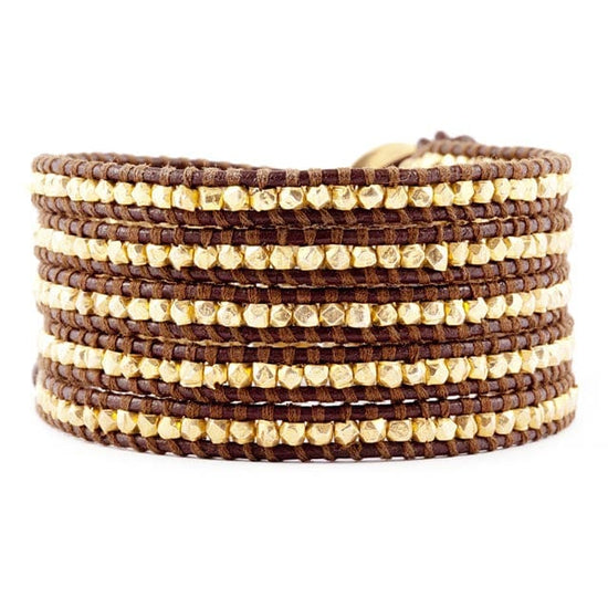 WRP-VRM Gold Plated Sterling Silver Wrap Bracelet On Brown Leather