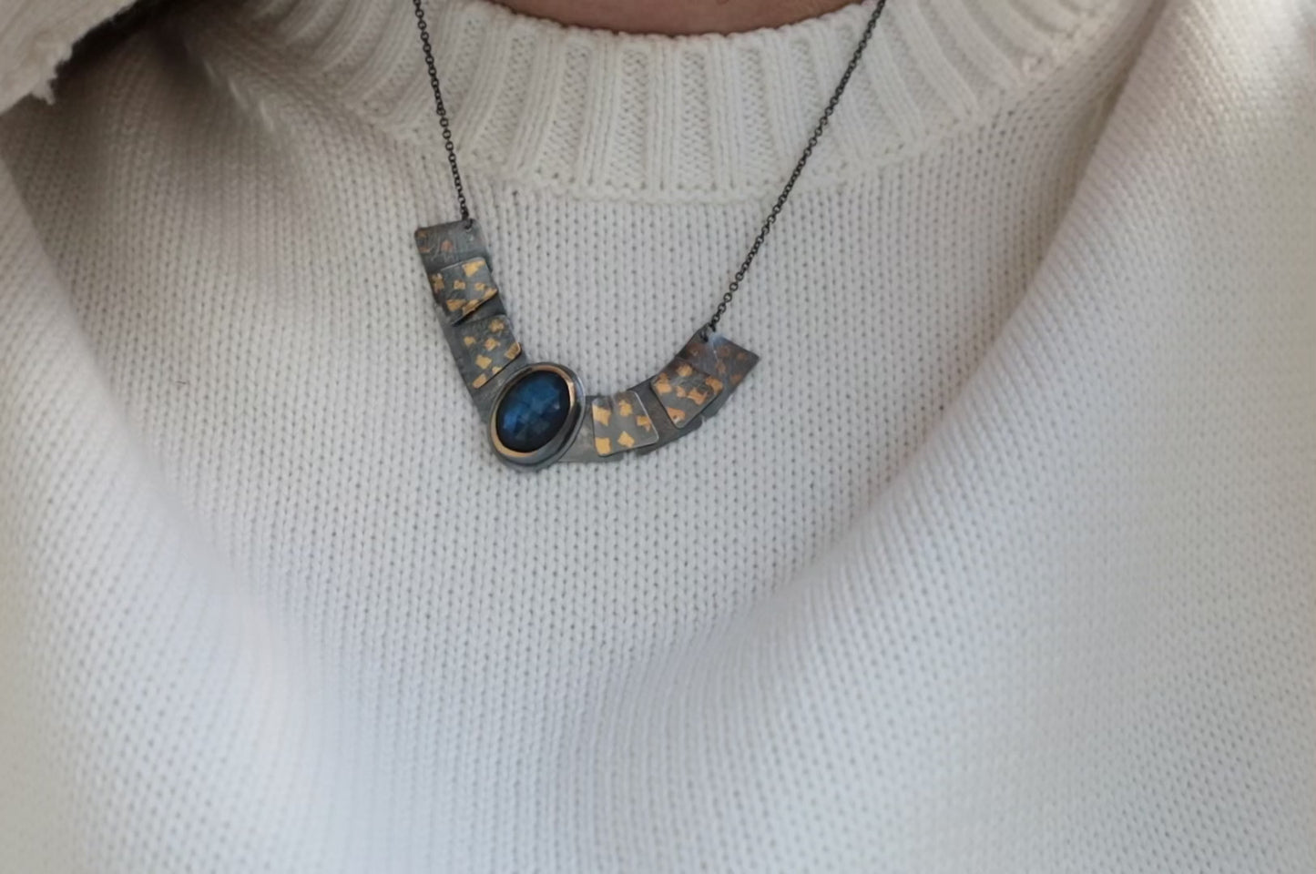 Speckled Pivot Drop Necklace with Labradorite