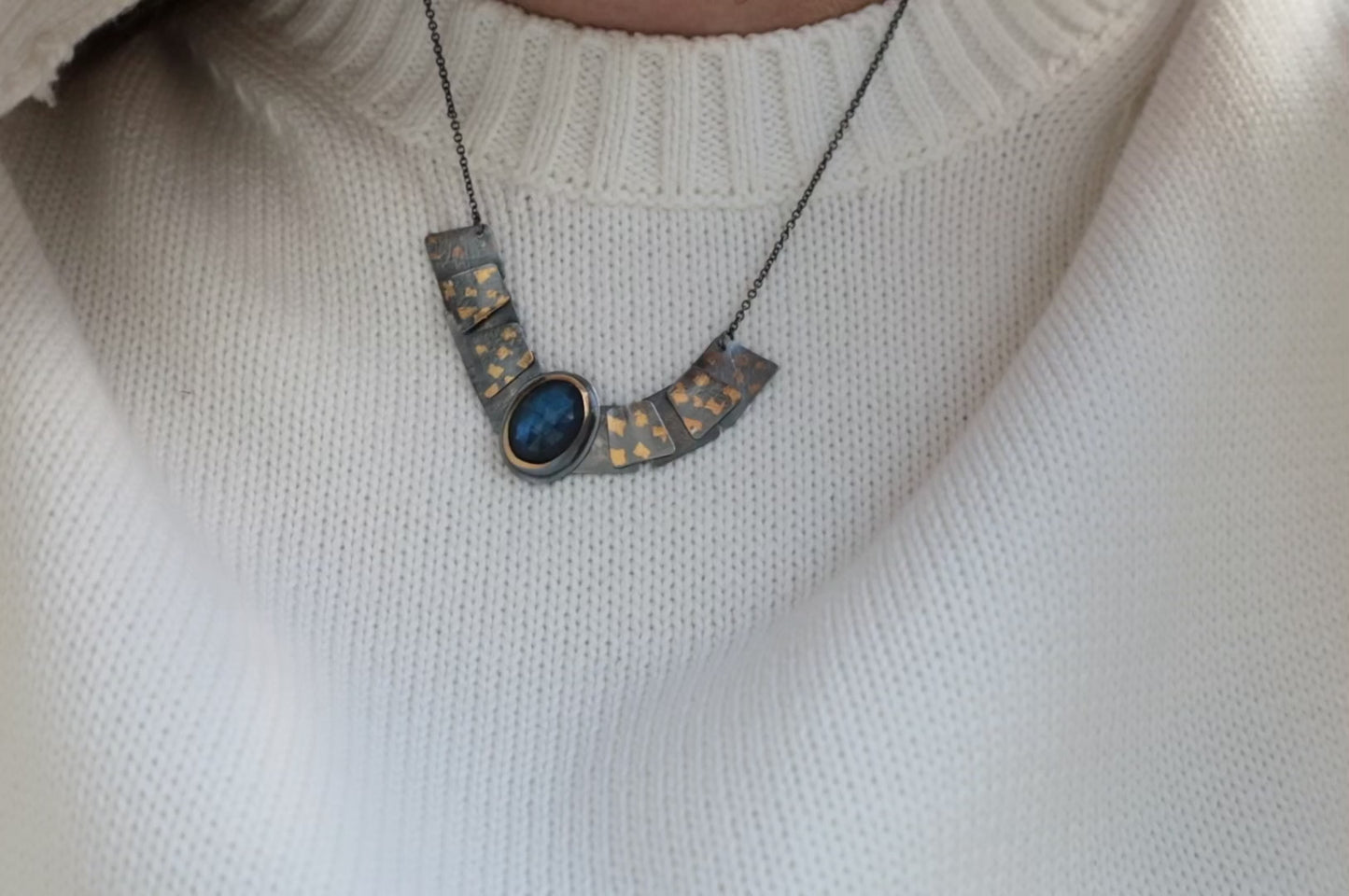 Load and play video in Gallery viewer, Speckled Pivot Drop Necklace with Labradorite
