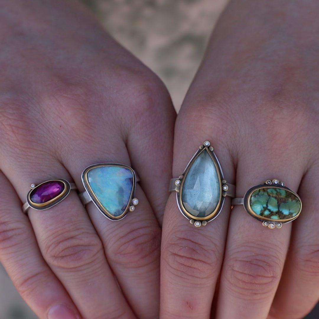 Bezel Set Boulder Opal with Diamonds Ring