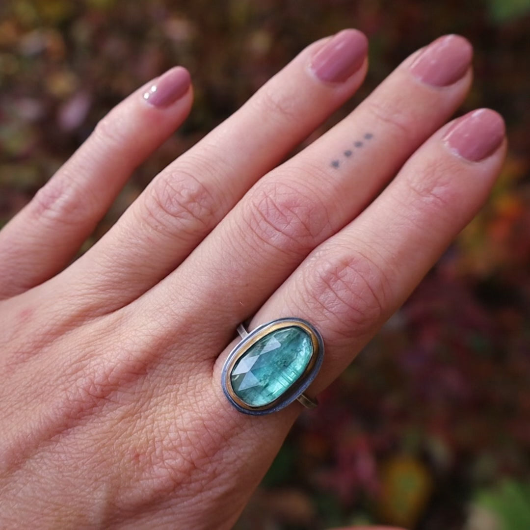 Oval Crescent Rim Ring with Sky Blue Kyanite