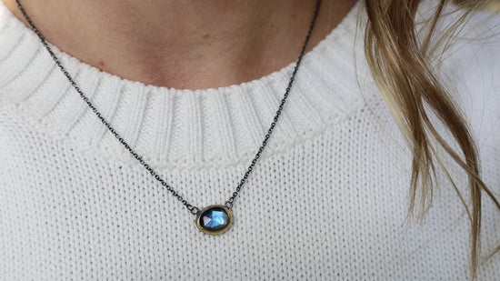Load and play video in Gallery viewer, Petite Crescent Rim Necklace with Labradorite
