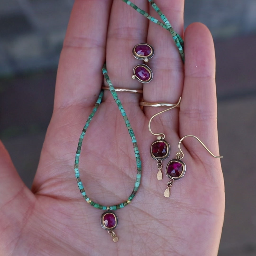 Ruby Teardrop and Turquoise Beaded Necklace