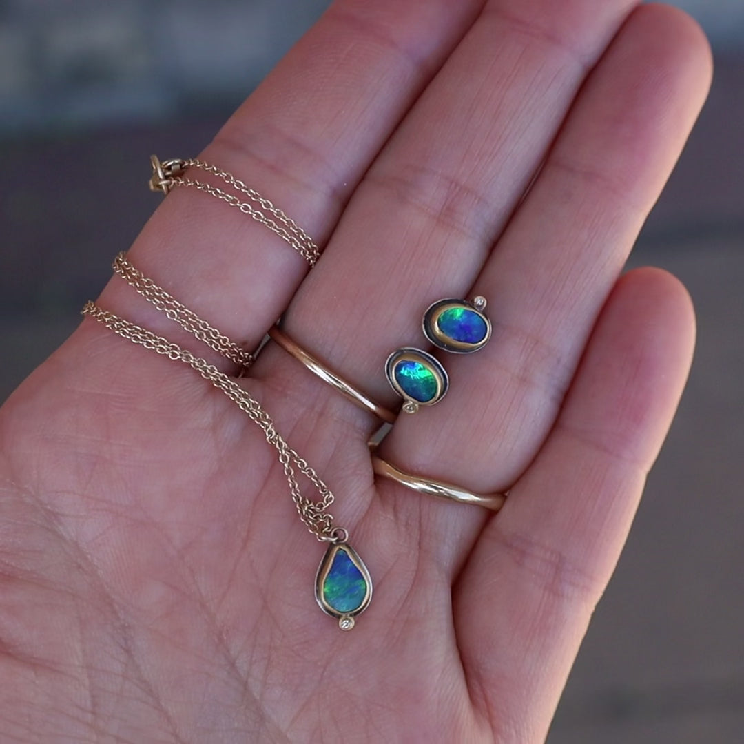 Australian Opal with Diamond Dot Stud Earrings