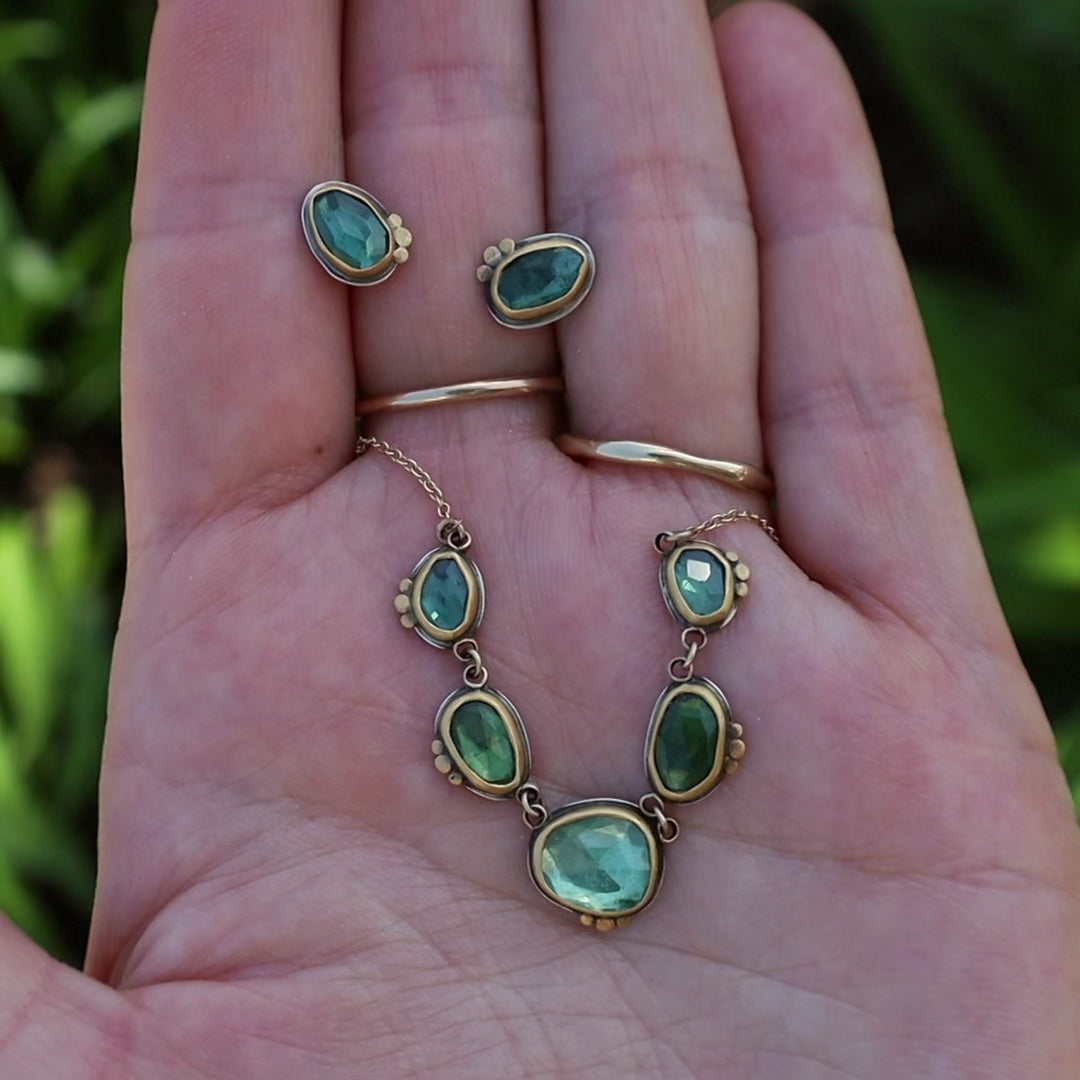 Blue-Green Tourmaline Stud Earrings