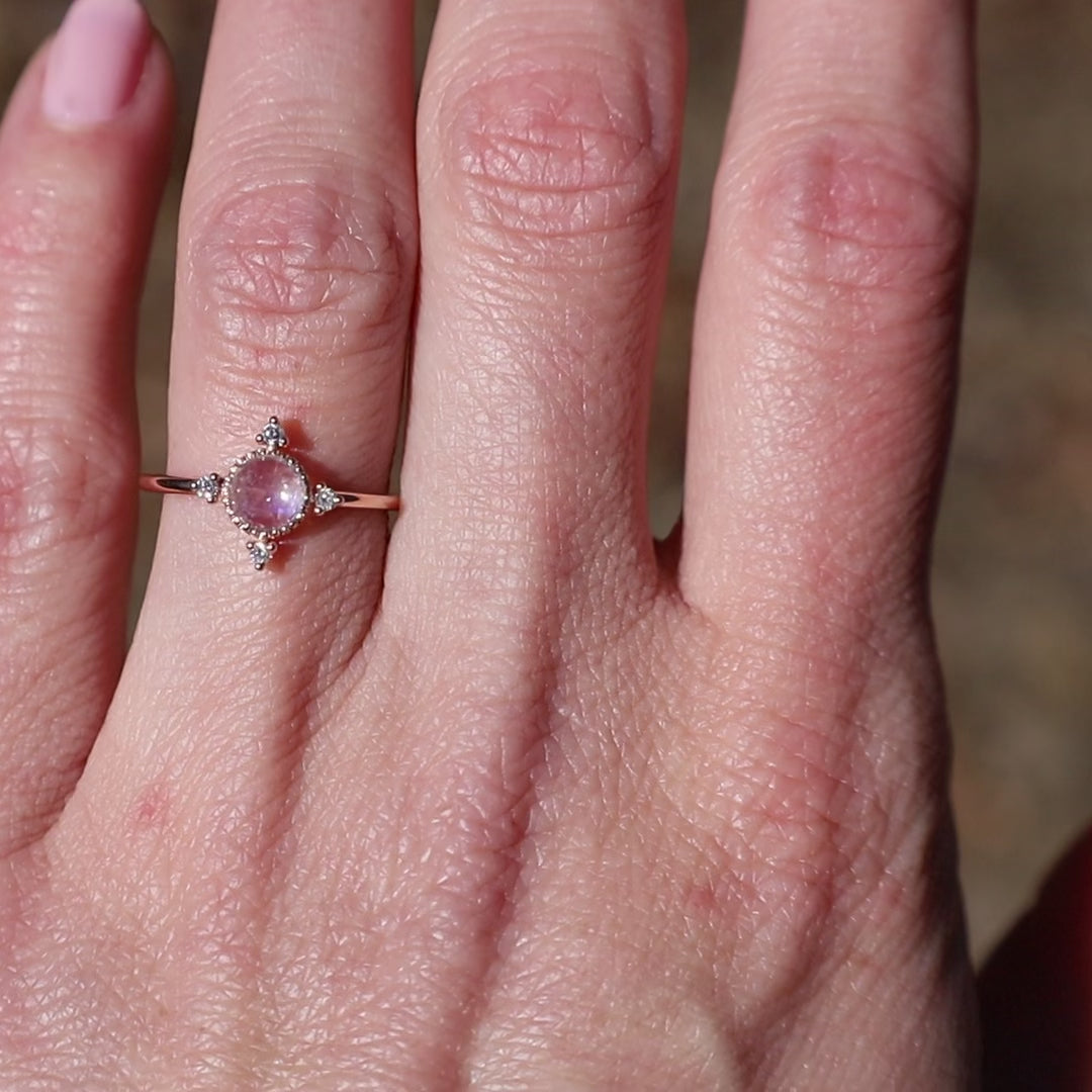 14k Rose Gold Moonstone Ring with Compass Point Souli Diamonds