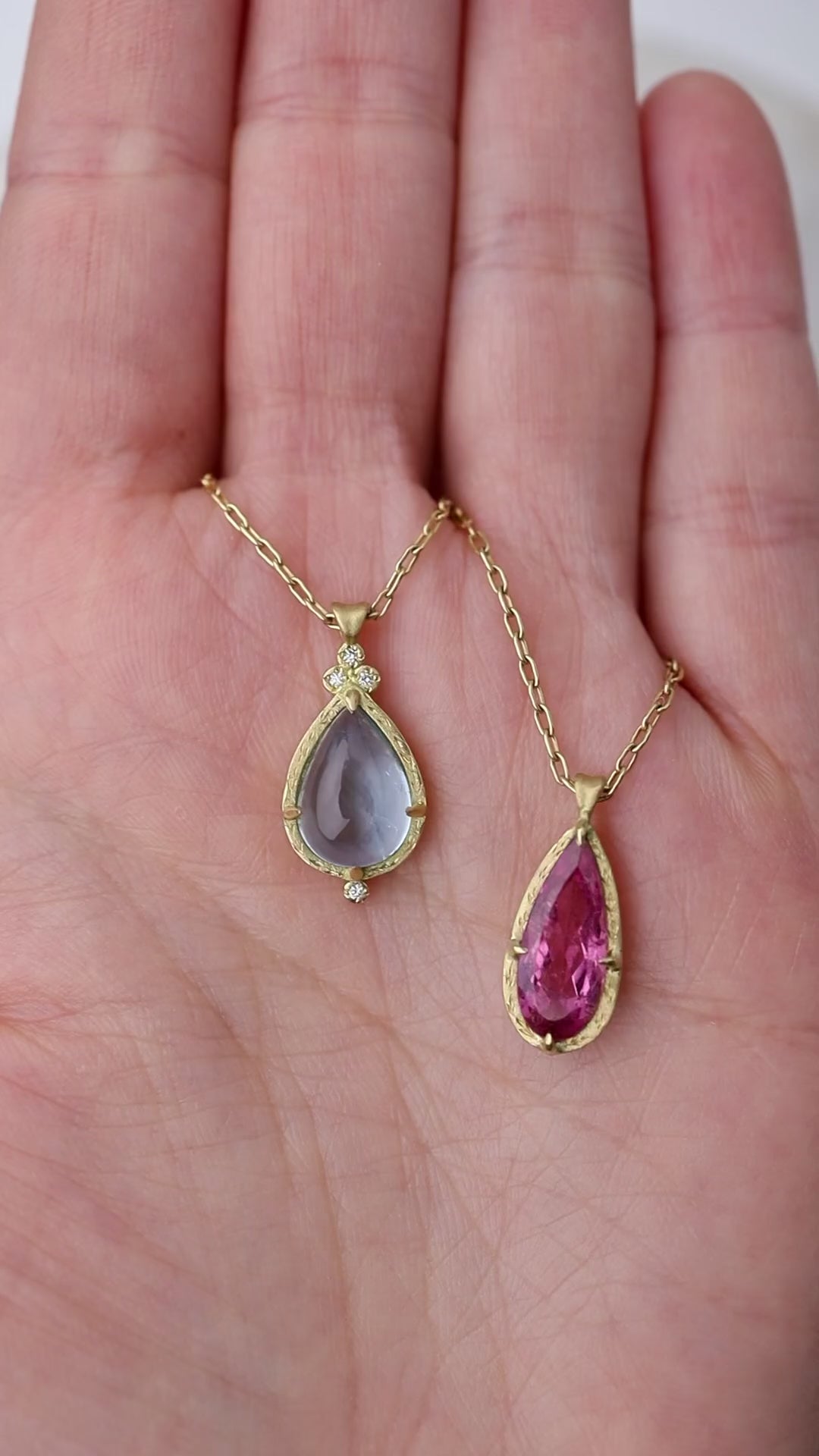 Pink Tourmaline Tear Drop Prong Pendant