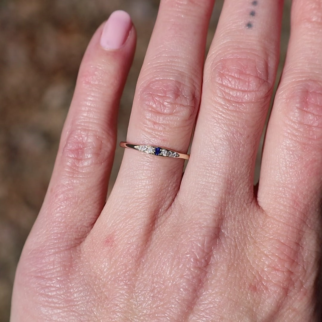 14k Yellow Gold White Diamond & Sapphire Stacking Ring