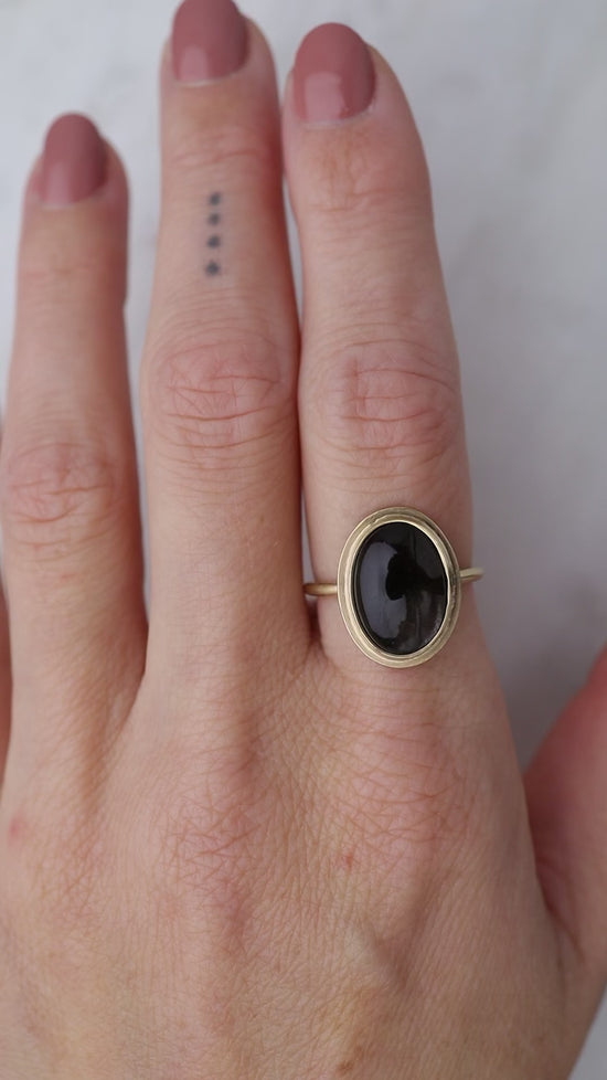 Load and play video in Gallery viewer, Black Moonstone Cabochon Ring
