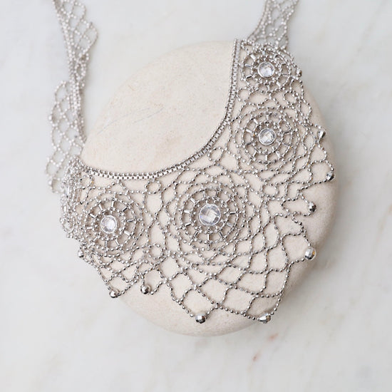 Lace Drape with Clear CZ in Rose Pattern Necklace