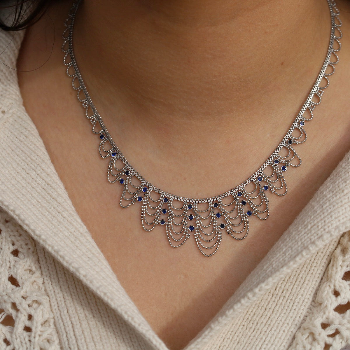 Lace Drape with Sapphires Necklace