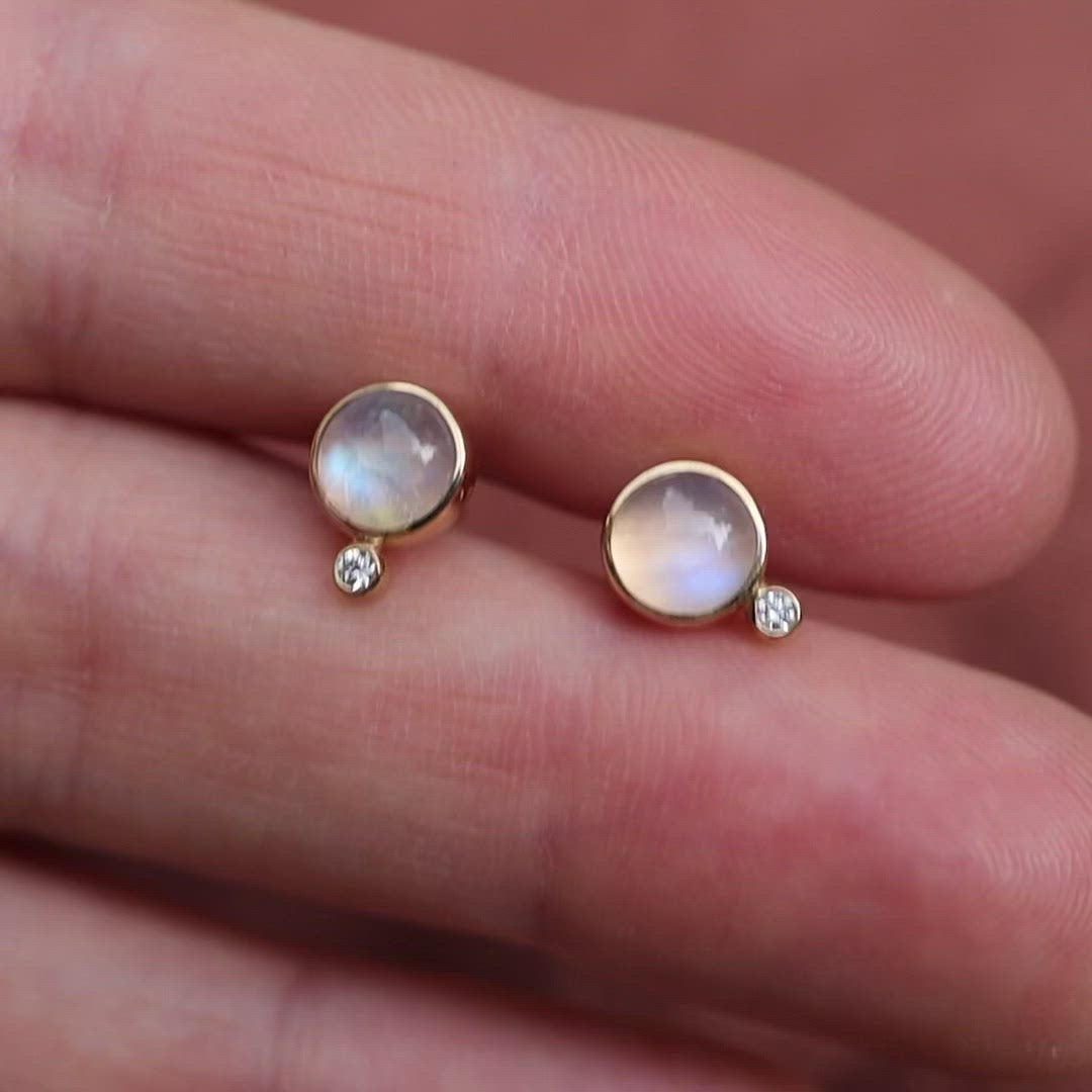 Load and play video in Gallery viewer, Astral Earrings - Moonstone &amp;amp; White Diamond
