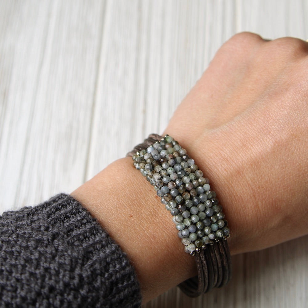 BRC-JM Kyanite Hand Stitched Leather Cuff