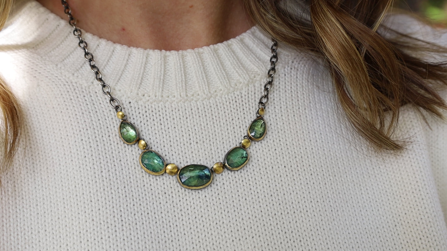 Five Crescent Rim Necklace with Green Kyanite