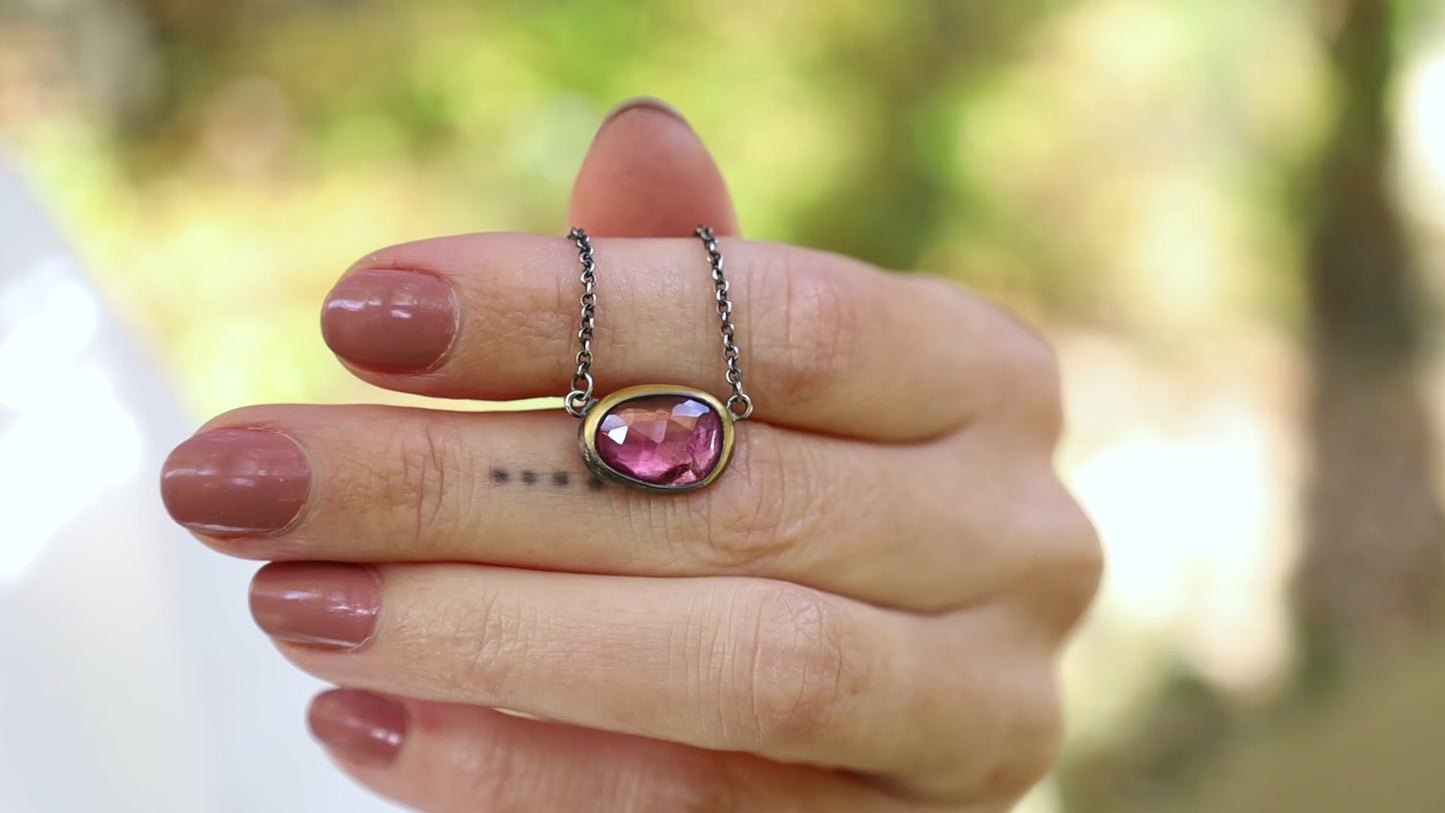 Petite Crescent Rim Necklace with Pink Tourmaline