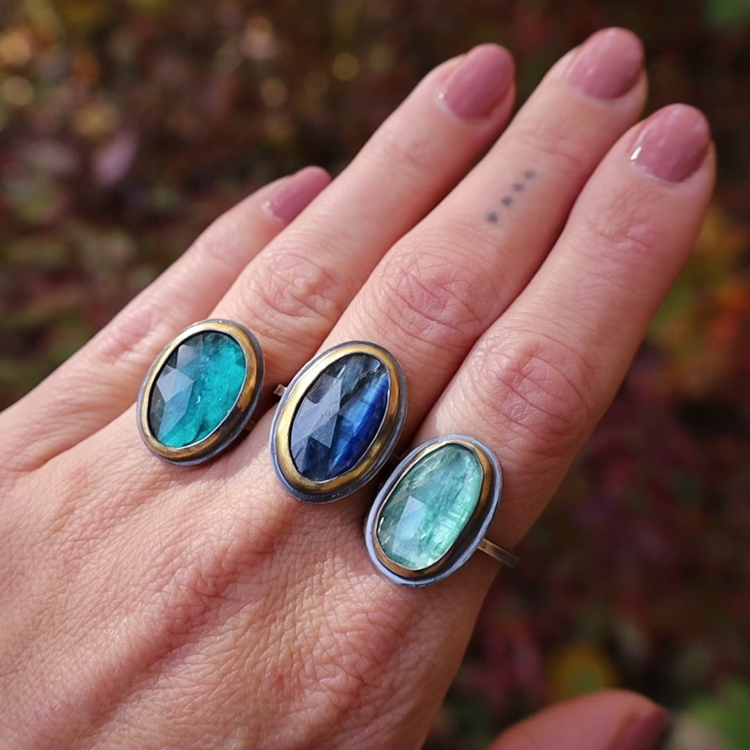 Oval Crescent Rim Ring with Bi-Color Kyanite